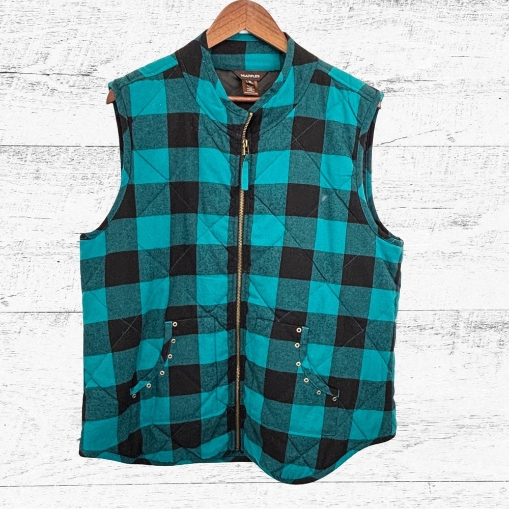 Multiples Teal and Black Checkered Women's Vest